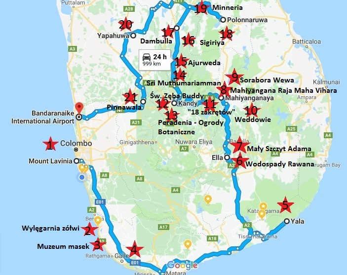 Sri Lanka tour map
